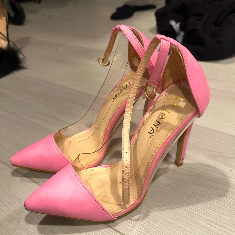 Pink toe clear heels